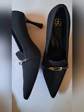Elegant Black Heels By COSY ISLAND Black W/upper Fabric Buckle Detail 7.5